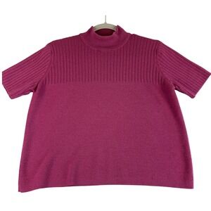 Vintage Nordstrom 100% Merino Wool Mock Neck Knit Top‎ Women's Large Magenta